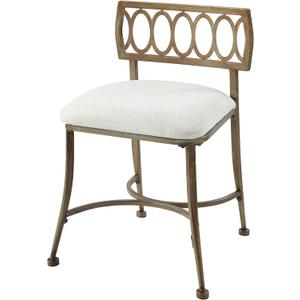 Golden Bronze Low Back Vanity Stool Soft Linen Upholstery, Iron Frame, Padded Cushion Bathroom & Bedroom Accent Chair