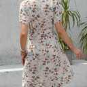 Womens Wrap V Neck Short Sleeve Dress 2025 Summer Floral Boho Dress Ruffle A Line Flowy High Low Midi Dresses (M)