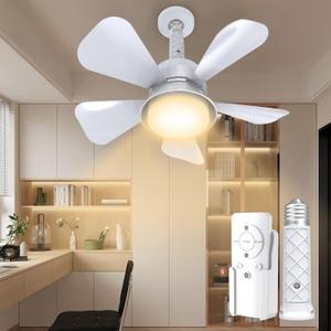 Ceiling Fan Light with Remote, 3 Colors 3000K-6500K Ceiling Fans with Lights, 5 Brightness Dimmable Small Socket Ceiling Fan with Light for Bedroom Garage Indoor