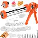 Churro Maker Machine, 3-in-1 Multifunctional Hollow Churros Machine, Churreras para Churros, Stainless Steel Churro/Cookie Making Kit with Piping Bag, 2 Brushes, 10 Discs and 7 Icing Piping Nozzles (Orange)