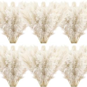 30pcs 46 Inch Natural Pampas Grass Decor Bulk, Fluffy Tall Dried Pampas Grass Bouquet for Floor Vase, Wedding Floral Arrangements, Party, Farmhouse, Boho Home Decor (Beige White) (White)