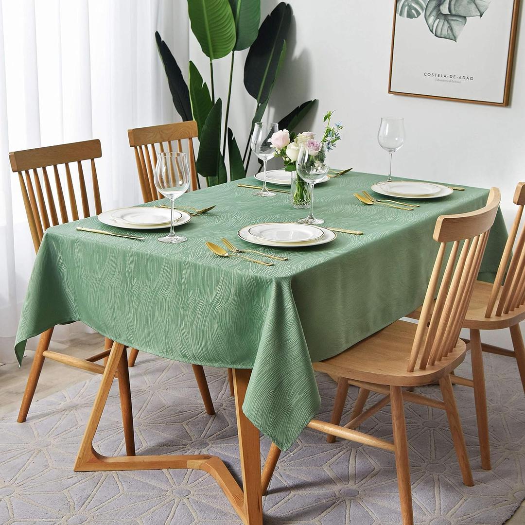 maxmill Jacquard Table Cloth Swirl Design Water Proof Wrinkle Free Heavy Weight Soft Tablecloth Decorative Fabric Table Cover for Outdoor and Indoor Use Rectangular 60 x 104 Inch Sage Green