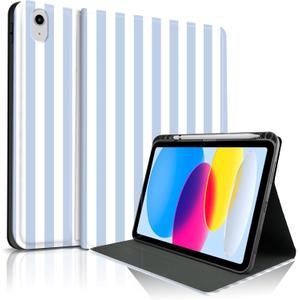 TopPerfekt Case for iPad 11th (A16) 11-inch 2025 / 10th Generation 10.9-inch 2022, Striped Cute Girly Collegiate Style Case with Pencil Holder for Kids, Boys, Girls, Anti-Slip, Anti-Shock - Blue