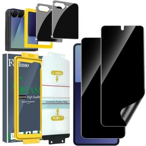 Ferilinso [Auto Dust Install] 2 Pack Inside Privacy Screen Protector for Samsung Galaxy Z Flip 7 [Phone Case Friendly], Anti-Spy Film with 2 Pack Front Tempered Glass Accessories