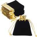 HRX Package Velvet Jewelry Bags 3x4 Inch, 20pcs Black Gold Cloth Drawstring Pouches for Small Gift