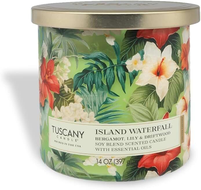 Tuscany Candle Island Waterfall: Bergamot & Lily Scented Summer Candle, 14 oz