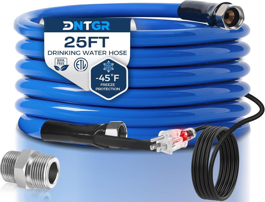 25FT Heated Water Hose for RV,Heated Drinking Water Hose,Lead and BPA Free,1/2" Inner Diameter,Temperatures Down to -40F,Rv Freshwater Hoses with Fittings,Blue Appearance