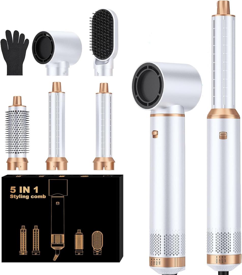 5 in 1 Blow Dryer Brush, Upgrade Hair Dryer Brush Set Negative Ion Air Styler Curling Wrap Air Curler, Hot Air Brush Curling Iron Hair Styling Tools As A Gift for Straight/Curl/Dry/Smooth