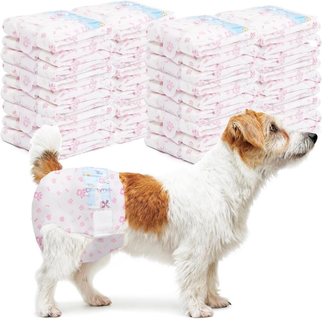 Disposable Dog Diapers Female 90 Count Puppy Diapers Female (Waist 11-18 in M) Super Absorbent Doggie Diapers for Heat Excitable Urination or Incontinence - Pink, Medium