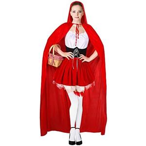 4 Pcs Women's Riding Hood Costume Halloween Party Dress with Red Hooded Cloak White High Socks Picnic Basket XL