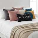 Sunkifover Let's Snuggle Decorative Lumbar Pillow Cover - 12x20 Inch Black and White Cotton Embroidery Throw Pillowcase for Bed, Bedroom, Living Room, Home Decor
