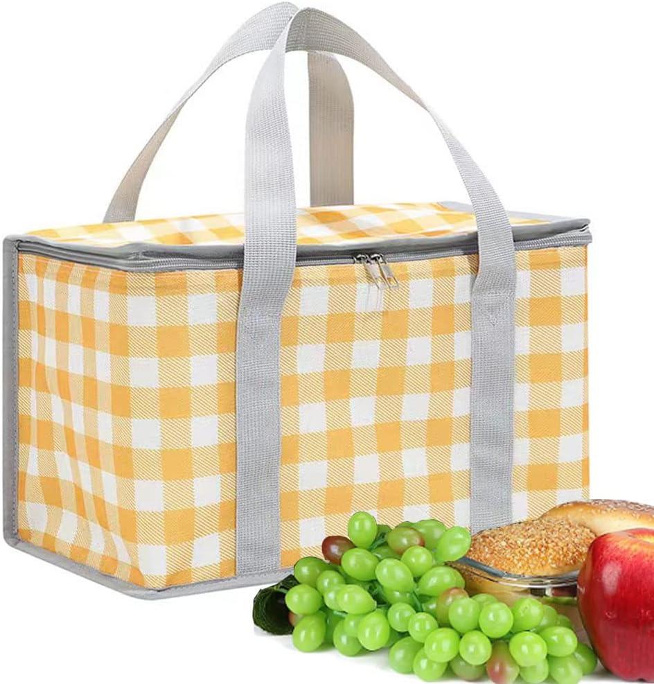 Insulated Picnic Bag Cooler Reusable, Beach Bag Cooler Bags with Zippered Top - Insulated Bag for Hot or Cold,Picnic Basket Collapsible, Picnic,Beach, Outdoor (13.8x7.9x7.9 in) (YELLOW)