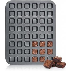 Teenyyou 1 Pcs Mini Brownie Bites Pan with Dividers Small Baking Pans 48 Cavity Mini Square Muffin Pan Nonstick Heavy Duty Carbon Steel Cupcake Tool for Christmas Birthday Gift Wedding Party