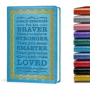 Light Blue A5 Lined Leather Journal Notebook,Inspirational Leather Journal Notebook for Men Women,200 Pages 100 Gsm Thick Ruled Paper Daily Diary for School,Travel,Business,Work (Light Blue)