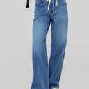 Cicy Bell Womens Wide Leg Jeans Drawstring High Waisted Baggy Straight Leg Jeans Trendy Boyfriends Denim Pants with Pockets (Blue)