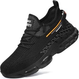 OWIF Steel Toe Shoes for Men Women Comfortable Lightweight Composite Toe Work Shoe Indestructible Construction Safety Toe Sneakers Zapatos de Acero,Steel-Toe Black,7.5 Women/6 Men