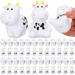 48 Pcs Rubber Cow Bulk Baby Bath Toy Squeak Floating Animal Rubber Animals Swimming Bathtub Toy Figures Decorations for Birthday Cake Wedding Decor Party Favor Supplies
