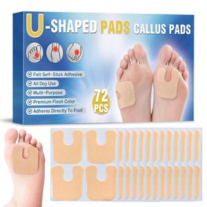 72 Pcs U-Shaped Callus Pads for Feet, Callus Cushions for Bottom of Foot, Self Adhesive Felt Foot Metatarsal Corn Pads for Relieve Heel and Forefoot Pressure, Foot Pain Relief for Men and Women
