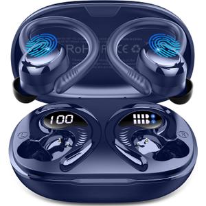 Wireless Earbuds Sport, 2025 Bluetooth 5.4 Headphones with Earhooks, 50H Stereo Deep Bass Over Ear Buds with 4 ENC Noise Canceling Mics, IP7 Waterproof Earphones for Running Workout Gym -Blue