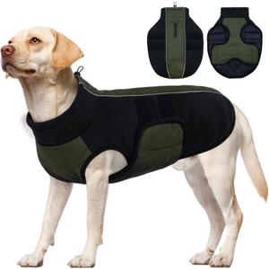 Kuoser Dog Jacket, Winter Dog Coats for Medium Dogs, Reflective Doggie Cold Weather Coats Pet Clothes, Puppy Snow Jacket for Frech Bulldog, Boston Terrier, Green L (L (Chest Girth: 20.5-24.4''))
