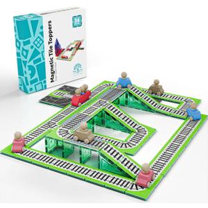 Learn & Grow Magnetic Tiles Train Tracks Expansion Pack - 36PCs Track Toppers Kit, STEM Learning & Building Toy - Magnetic Tile Accessories for Kids 3+, Toddler - Add Tracks to Any Magnet Tiles Set