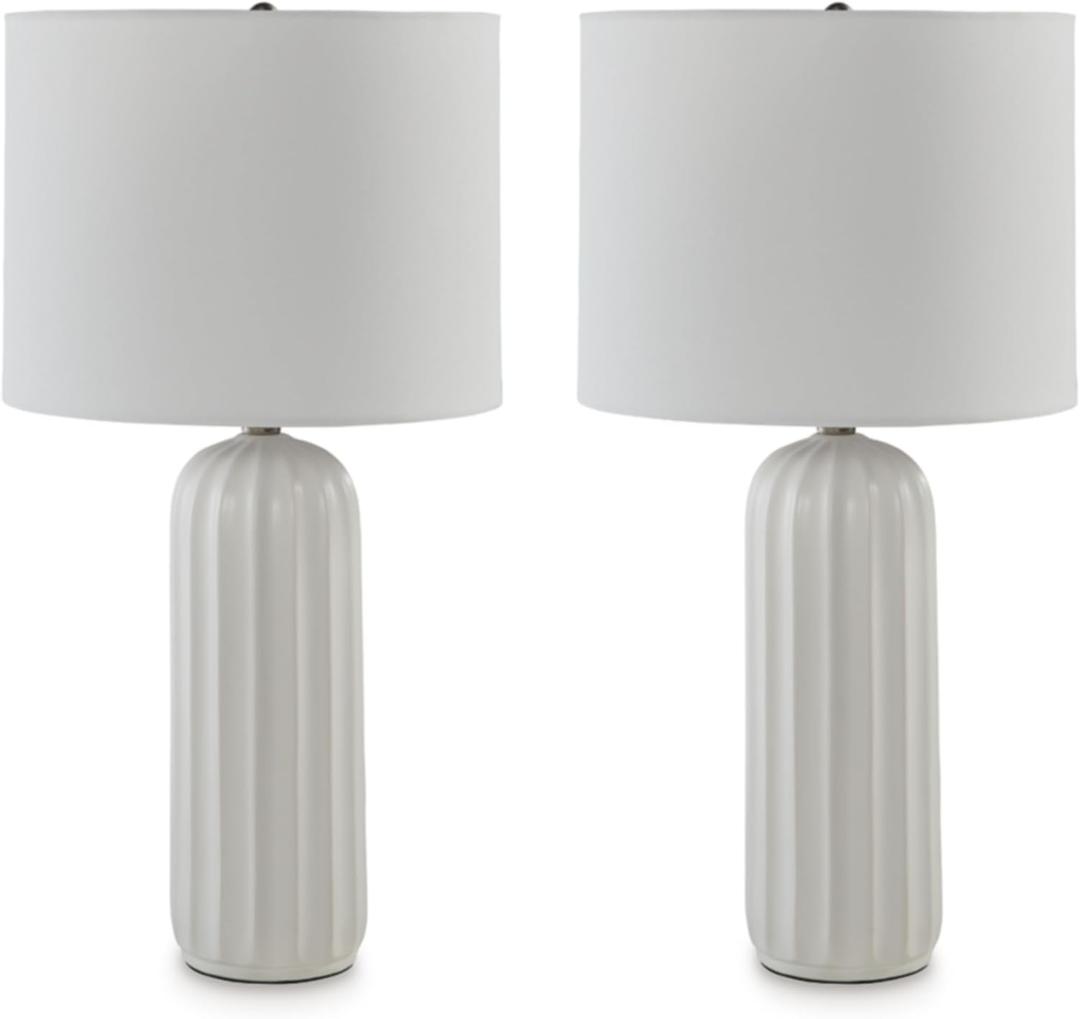 Signature Design by Ashley Clarkland Contemporary 24 Inch Ceramic Table Lamp, Set of 2, White