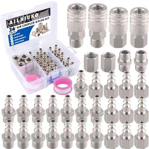 Air Coupler and Plug Kit,34 PCS 1/4" Inch Body Size x 3/8" NPT Thread Air Tool Fittings Set, 3/8" Quick Connect Air Hose Fittings Air Compressor Accessories