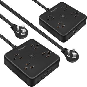 2 Pack Ultra Flat Plug Power Strip,Power Strips with Surge Protection-4 Widely Outlets,6 ft Flat Plug Extension Cord with 3 USB Ports(1 USB C Port),Slim Desk Charging Station,Black