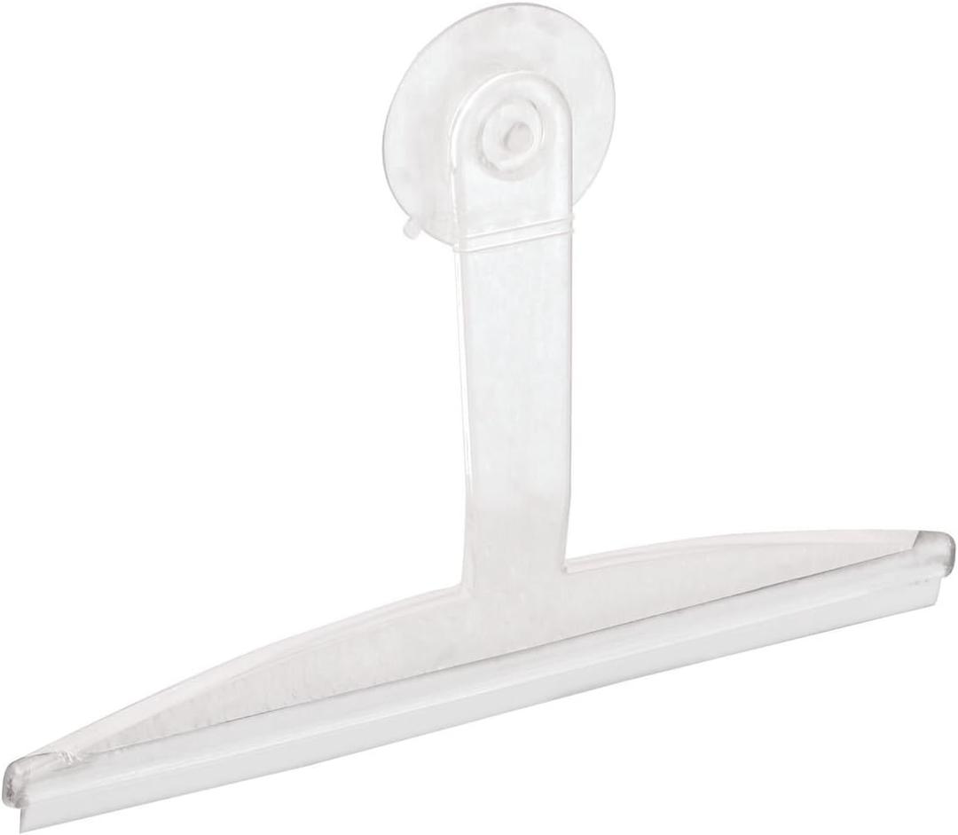 iDesign 22300 Plastic Plastic Suction Squeegee with Storage Hook Shower, Window, and Mirror Accessory for Master, Guest, Kids' Bathroom Cleaning, 12" x 10", Clear