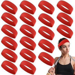 Hotop 20 Pcs Sport Stretchy Headbands for Girls Women Non Slip Soft Fabric Elastic Headband Bulk for Yoga DIY Team Gifts(Red)
