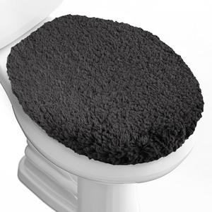 Luxury Soft Microfiber Toilet Lid Cover Machine Washable Solid Toilet Seat Cover 17.5" x 15" Adjustable Rubber Backing Fits Most 16-17.5" L x 14-16" W Round Oblong and Elongated Toilet Seat