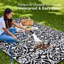 OLANLY Outdoor Rug Waterproof 6x9 ft Clearance, Reversible Outdoor Plastic Straw Rug with Floral Pattern, RV Mat for Patio, Camping, Balcony, Deck, Backyard, Black & White