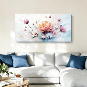 amatop Abstract Floral Wall Art Colorful Canvas For Living Room 48X24 In