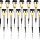 Solar Lights Outdoor Waterproof, Stainless Steel LED Landscape Lighting, Solar Garden Lights, Outdoor Valentines Day Decorations for Yard, Pathway, Walkway, Patio, Lawn - 12 Pack(Warm White)