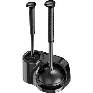 Toilet Brush and Plunger Set: 2-in-1 Heavy Duty Toilet Plunger and Bowl Brush Combo with Holder for Bathroom Cleaning - Black