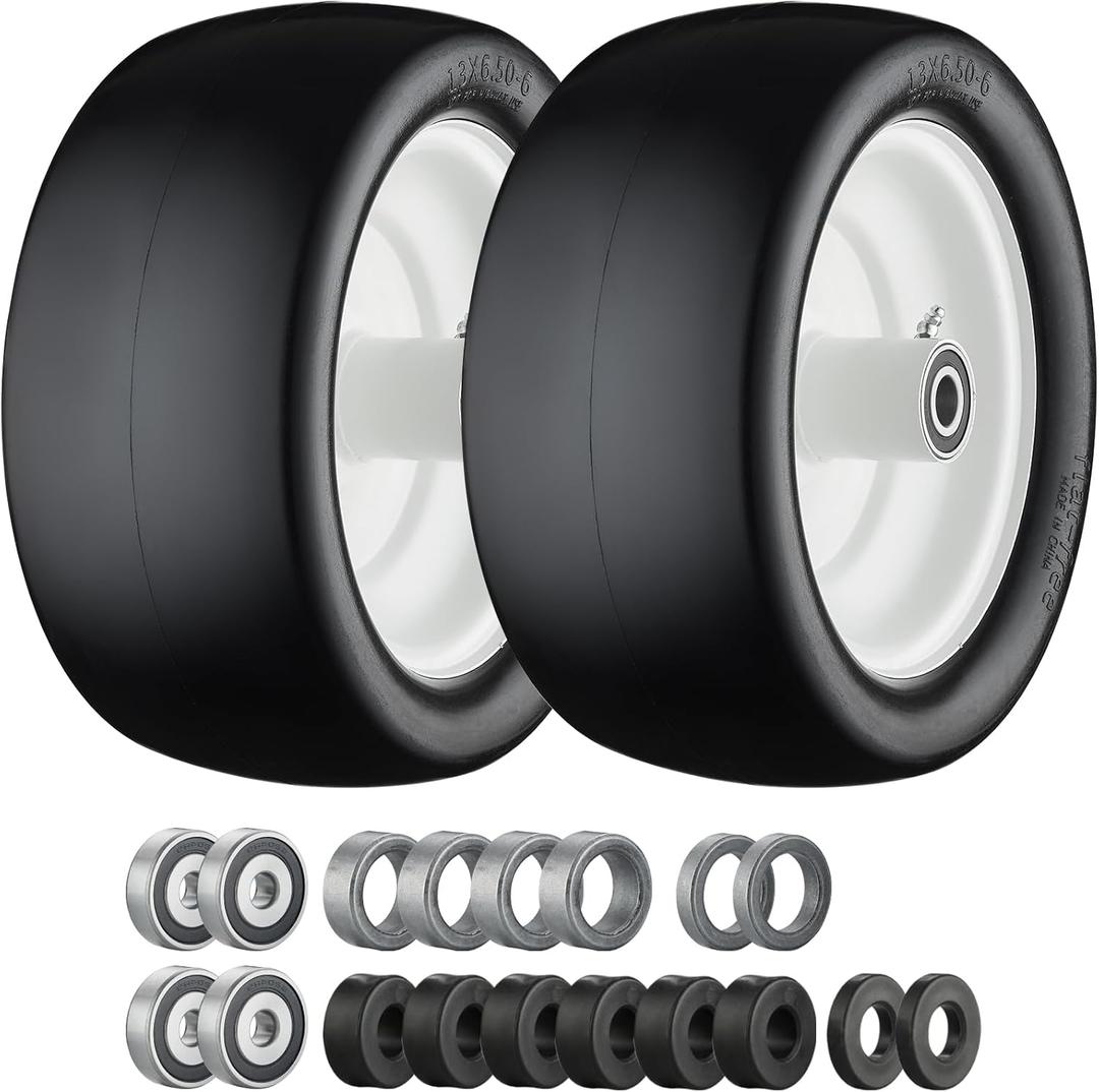 13x6.50-6 Lawn Mower Tires, 13x6.50-6 Tires Flat Free Zero Turn Front Tires with 3/4", 5/8" and 1/2" Bearings, 5.6"- 8.7" Centered Hub, Compatible with Lawn Mower Garden Tractor by Cubesprings - 2 Pack