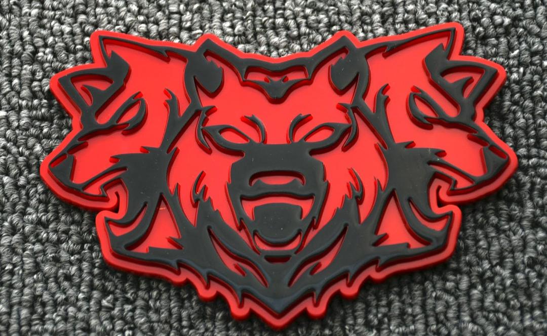 1pc New Big Size Wolf Pack Badges Emblems 6.5 inch 3D Front Logo Replacement for Tsla Cybertruck 2024 Car Truck Motorcycles Side Rear Styling Decal Sticker Universal Car (Redline)