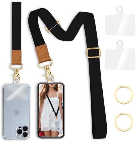 Yonlevres Phone Lanyard Crossbody Wrist Strap, Black Cell Phone Lanyards for around the Neck Wristlet Adjustable Strap for Keys Case ID Badges Accessories