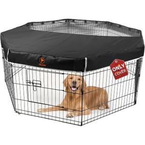 PJYuCien Dog Playpen Mesh Top Cover, Fits 24 Inch 8 Panels Regular Octagon Metal Exercise Pet Pen, Adhesive Tape Connections, Black (Note: Cover Only, Fence Not Included)