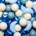GOGOSO Ball Pit Balls Stars Moon Shapes Plastic Pitballs for Toddler Play Tent Baby Photo Props Kids Pool Water Toys Kiddie Pool Party Decor, Pearl Blue+Cream Blue+White,100PCS