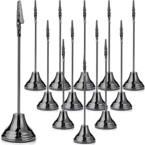 Marspark 12 Pcs Table Number Holders 8 Inch Place Card Holder with Alligator Clip Metal Place Card Stands Table Sign for Photos, Food Signs, Birthdays, Weddings(Gunmetal)