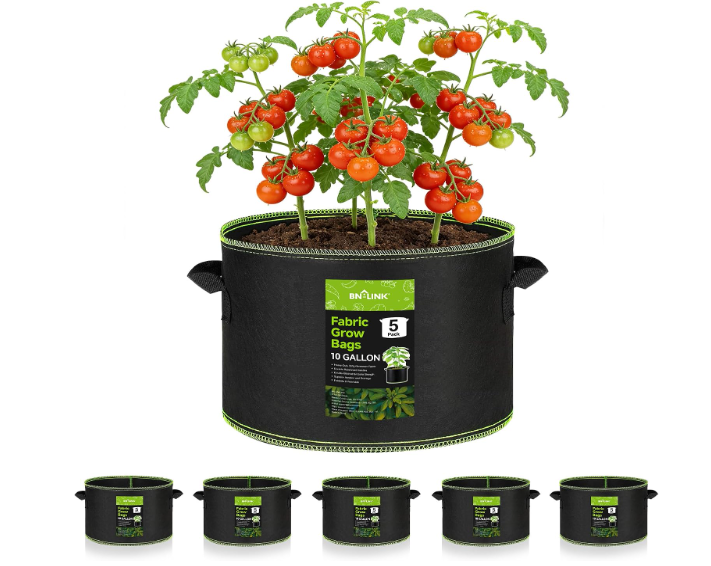 BN-LINK 5-Pack 10 Gallon Grow Bags, Heavy Duty Aeration Fabric Pots with Handles, Thickened Nonwoven Plant Bags for Vegetables, Flowers, Fruits