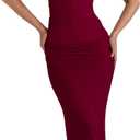 Women's Mesh Double Layer Dresses Lace Trim Maxi Elegant Party Bodycon Dress Slim Fit Back Slit Long Cocktail Party Dresses (Red, M)