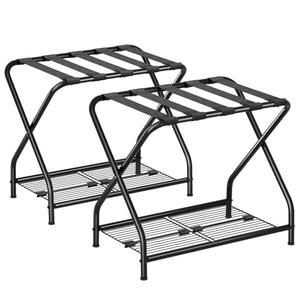 NEFROM Luggage Rack, Set of 2, Suitcase Stand with Storage Shelf, Foldable Metal Luggage Holder for Guest Room, Bedroom, Hotel LR-BK-2