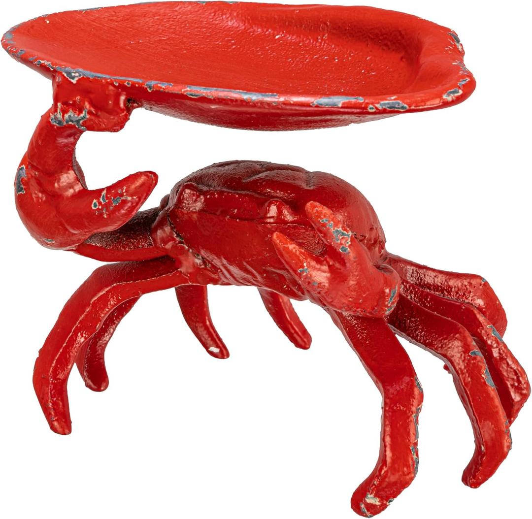 Creative Co-Op Distressed Cast Iron Crab Shaped Decorative Dish, Red, 6"L x 4.5"W x 4.75"H