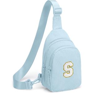 Small Corduroy Sling Bag Initial Crossbody Bag Fanny Pack for Girls Personalized Birthday Gifts for Teen Girls Gifts (Icing Blue)