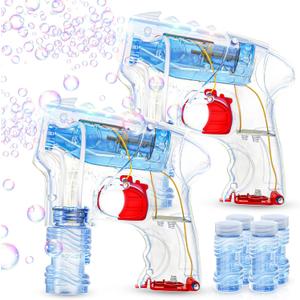Kid Odyssey 2 Pack Bubble Gun with 4 Refill Solution and 3 Colorful LED Light, Bubble Machine for Kids, Bubble Maker for Party Favors, Birthday Gift, Indoor Outdoor Toys for Toddlers (Red)