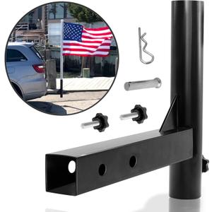 Anley Universal Car Hitch Mount Flagpole Holder - Compatible with Standard 2 Inch Hitch Receiver for Truck, Jeep, Van & RV - Vehicle Rear Flag Pole Mounting Bracket - Fit Flagpole of 1 to 2 in (Black)