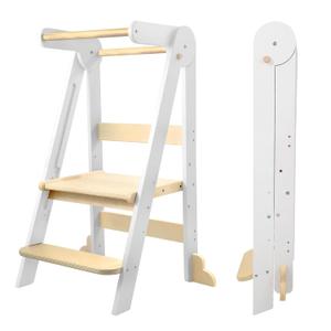 Nordi Foldable Toddler Kitchen Tower, Montessori Kitchen Stools Helper, Standing Tower with 3 Adjustable Heights, Suitable for 1.5-6 Years, White