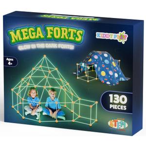 KiddyPlay Mega Forts - 130 Piece Fort Building Kit For Kids - Glow in the Dark DIY Fort Making Kit - Build a Fort Building Kit - STEM Building Toys For Kids
